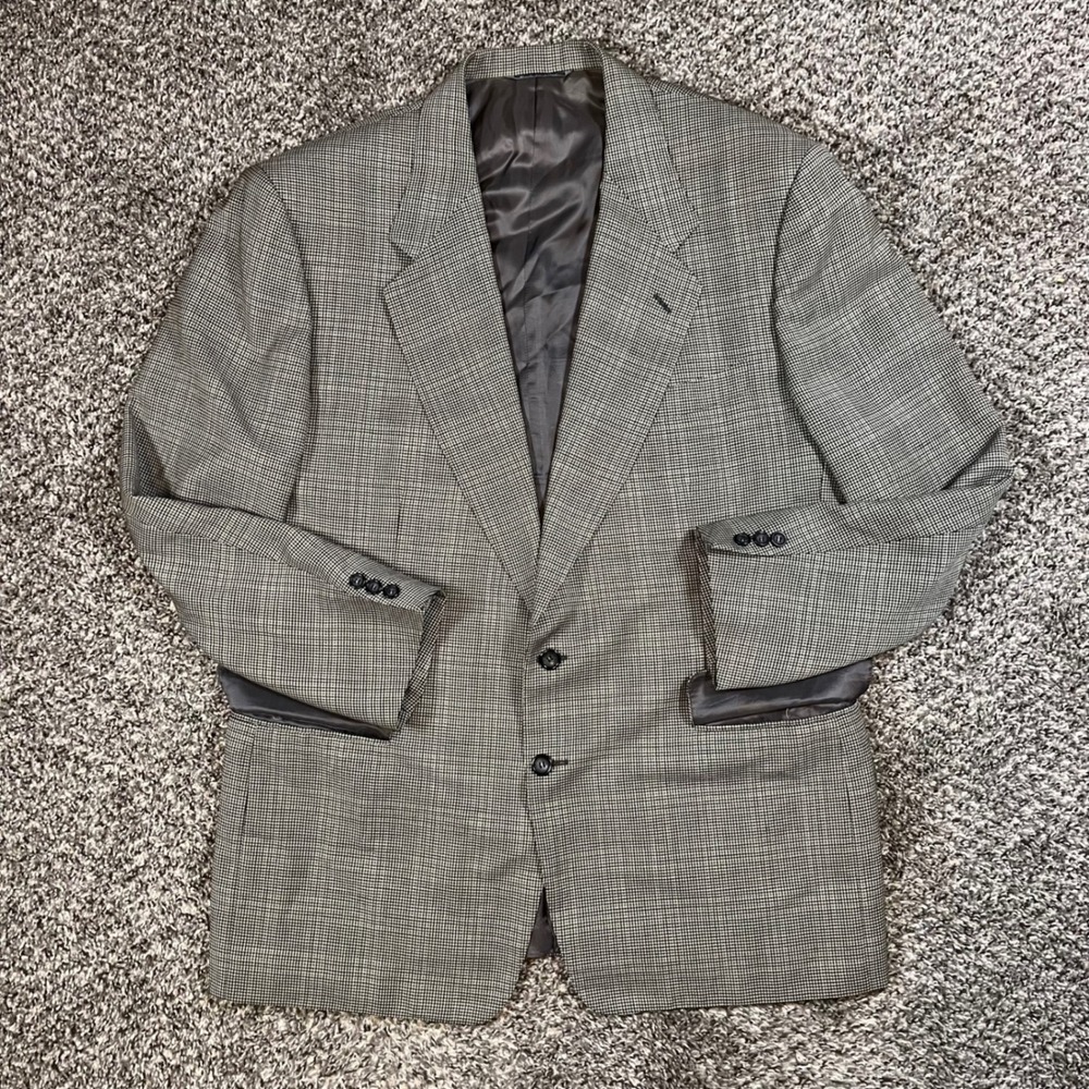 Canali Milano Mens 46R Wool Blazer Houndstooth Grey 2-Button Jacket Italy 13220
